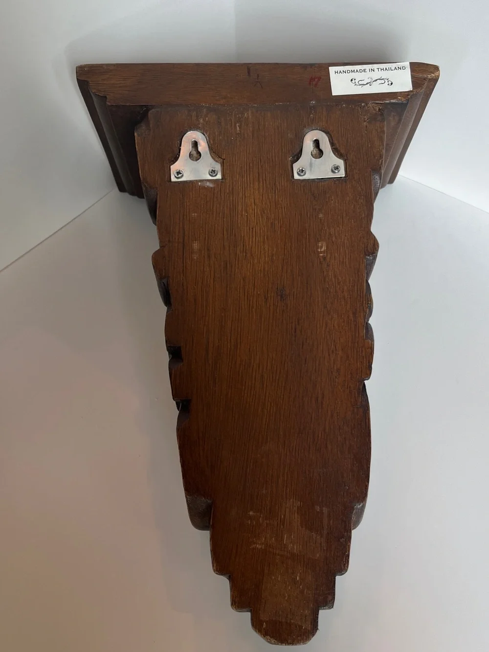 Solid Wood Dark Brown Wall Display Shelf Bracket - Classic Carved Accent